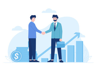 Two business partners shaking hands doing work contract concept flat illustration
