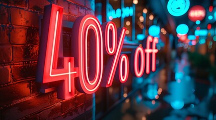 40 percent off. Neon discount light signs on