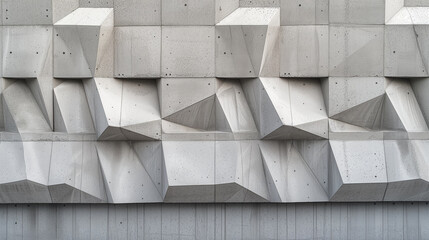 Abstract geometric pattern of a modern concrete building facade with three-dimensional triangular shapes