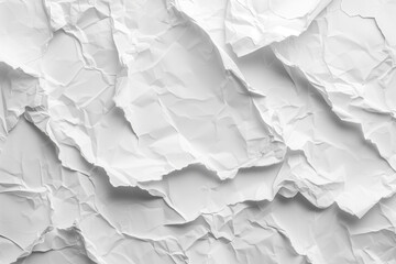 Full-frame background of crumpled white paper, symbolizing texture or chaos concept, suitable for graphic design or creative layouts, background with a place for text