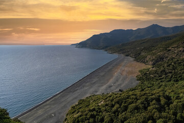 Corsica, the Nonza beach, with black pebble