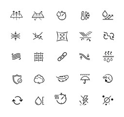 Set icons for functional fabric, clothing. The outline icons are well scalable and editable. Contrasting vector elements are good for different backgrounds. EPS10. - obrazy, fototapety, plakaty