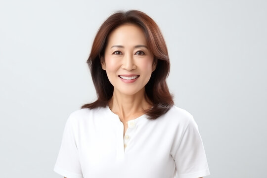 Portrait of a middle-aged Asian female . Personality looks good isolated on white background. AI Generative