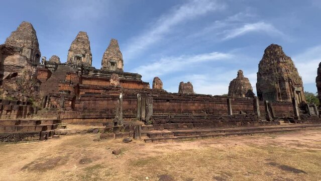 Frontal view of the Hindu temple Pre Rup, built in the 10th century for Rajendravarman II and dedicated to Shiva, located in the Angkor site, Cambodia, Southeast Asia.