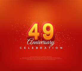 Modern 49th number design, for anniversary celebration in bold red color. Premium vector background for greeting and celebration.