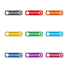 Subscribe. Set of web interface buttons isolated on white background. Set icons colorful