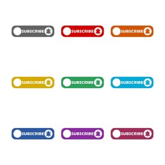 Subscribe. Set of web interface buttons isolated on white background. Set icons colorful