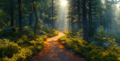 Obraz premium forest in the morning, a high resolution photograph of a winding