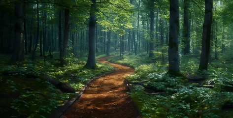 Fototapeten morning in the woods, forest in the morning, a high resolution photograph of a winding © Yasir