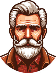 Oldman with a beard mustache. cartoon man with a beard mustache vector illustration, logo for saloon, beard logo