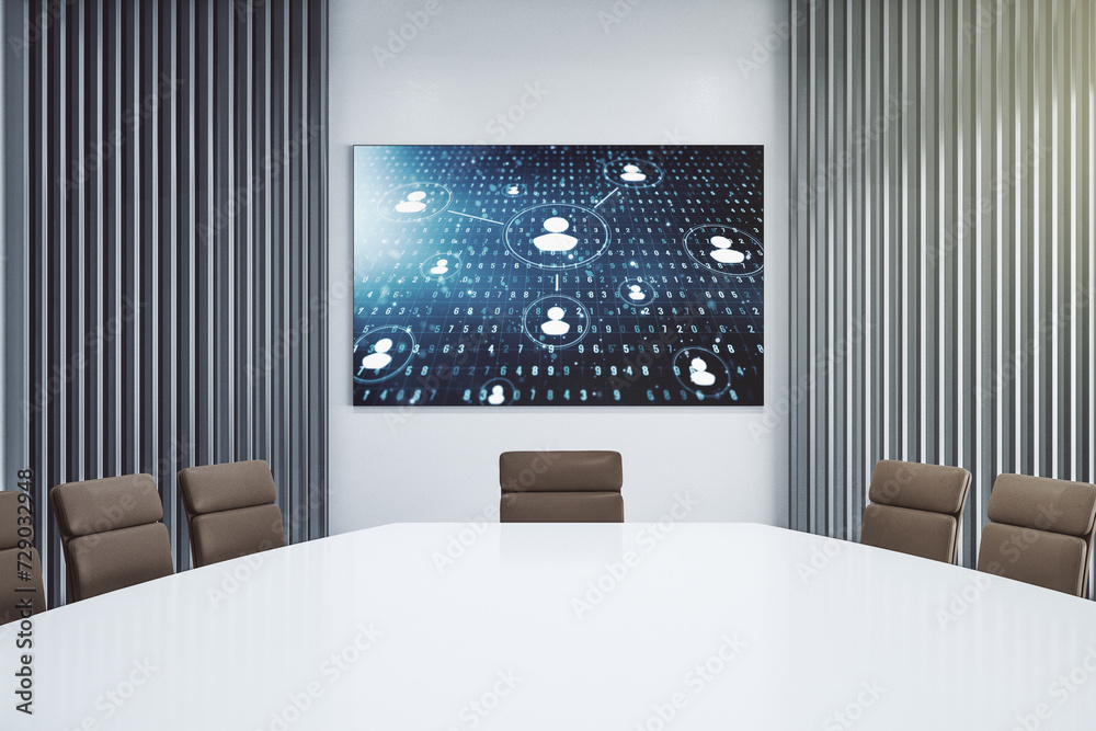 Aufkleber Social network media concept on tv display in a modern presentation room. 3D Rendering
