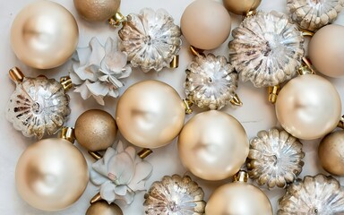 Fototapeta na wymiar Beautiful golden decorative balls on a white background