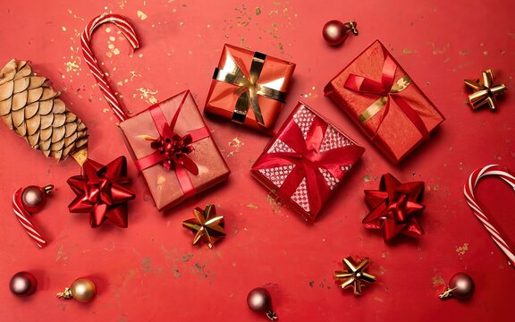 Christmas background with decorated gift boxes