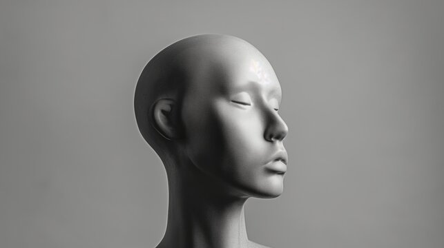 Gray mannequin head on a gray background.