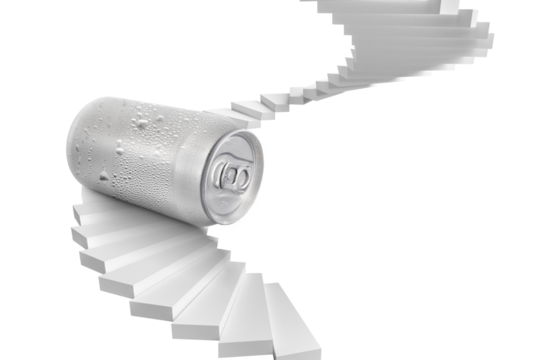 Aluminum can with water droplets sits, transparent background