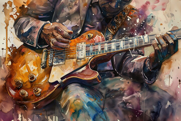 Vibrant brushstrokes capture the soulful melody of a black old musician strumming his guitar, a masterpiece of musical art