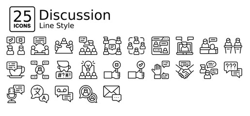 Discussion icons in outline style. Collection of Teamwork, Communication, Group, Icon set in Line Style. Simple vector editable stroke, easy to use	