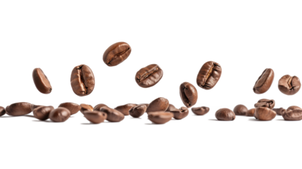 Coffee beans floating isolated on transparent background