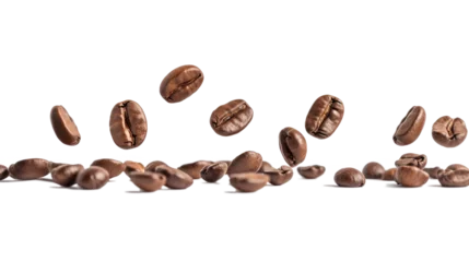 Poster Coffee beans floating isolated on transparent background © YauheniyaA