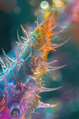 Close up of microscopic colorful bacteria colony in scientific laboratory