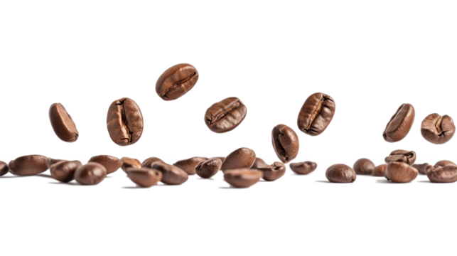Coffee beans floating isolated on transparent background