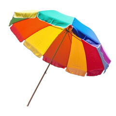 Open striped beach umbrella isolated on transparent