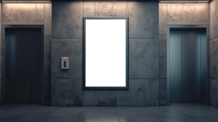 Blank vertical billboard or poster in the elevator hall