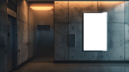 Blank vertical billboard or poster in the elevator hall