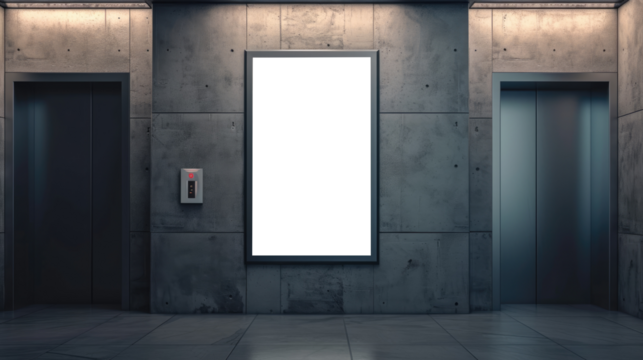 Blank vertical billboard or poster in the elevator hall