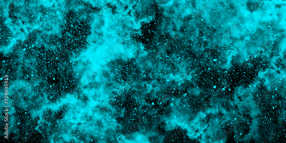 Fototapete abstract dynamic particles with soft blue clouds on dark background. defocused lights and dust parti