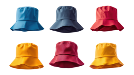 Set of colored panama hats isolated on transparent background