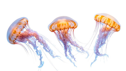 set of jellyfish isolated on transparent background - obrazy, fototapety, plakaty
