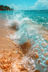 Poster Im Rahmen Ocean sea water transparent wave splashing in the deep sea at sunny day © Ema