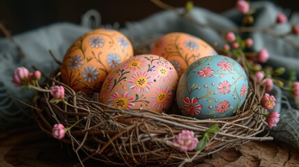 Hand-Painted Easter Eggs in Nest