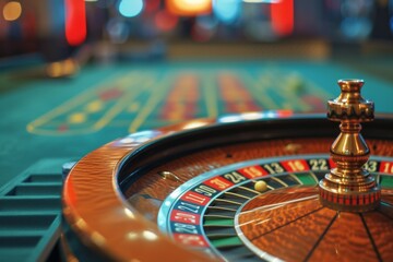 Obraz premium A detailed view of a spinning roulette wheel at a casino
