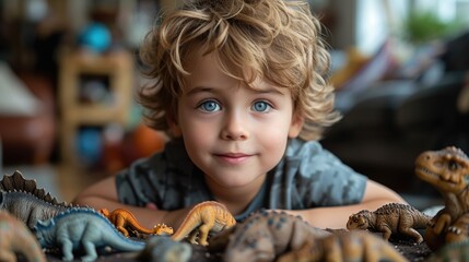Child with Toy Dinosaurs