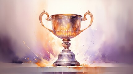 Watercolor-toned award cup, glory and victory in soft hues