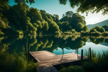 Deurstickers lake and forest © MUHAMMAD