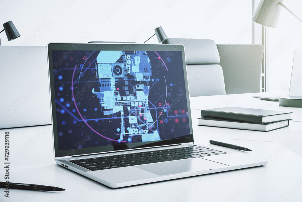 Leinwandbilder modern computer monitor with creative artificial intelligence symbol. neural networks and machine le