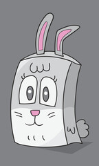 rabbit mascot box shape, cube smiling in a good mood, cheerful grey color.