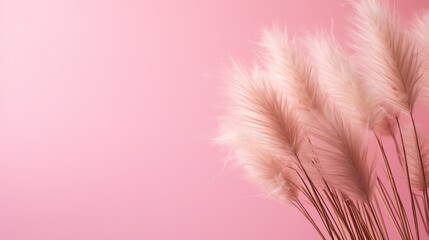 Reed on a pink background.Fluffy pampas grass. Background of reed panicles.Abstract texture. A place for the text.