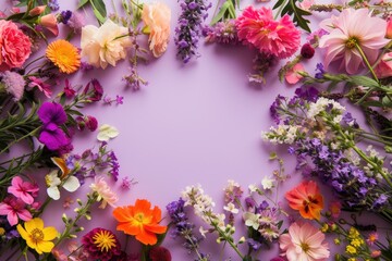 Floral composition on a soft purple background, space for text, concept of Valentine Day, Mother Day, Women Day, wedding day
