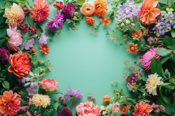 Floral composition on a mint green background, space for text, concept of Valentine Day, Mother Day, Women Day, wedding day