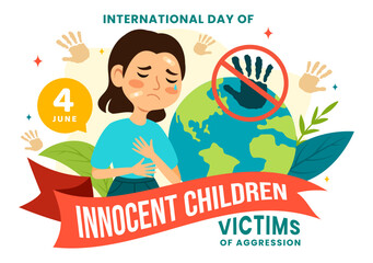 International Day of Innocent Children Victims of Aggression Vector Illustration on 4 June with Kids Sad Pensive and Cries in Flat Cartoon Background