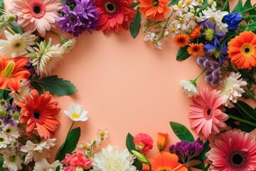 Floral composition on a orange background, space for text, concept of Valentine Day, Mother Day, Women Day, wedding day