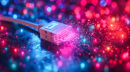 Technology-themed background with computer cables and fiber optics, suitable for themes of digital communication, network technology, and modern connectivity - obrazy, fototapety, plakaty