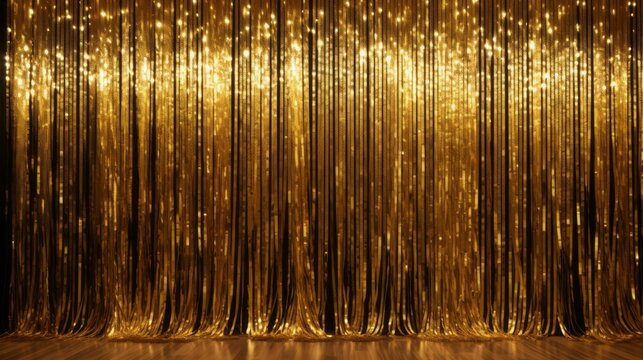 Glitter golden curtains reveal show grand opening stage, curtain decorative backdrop with gold curtain, Fringe for Wedding Decoration, Birthday Party, Christmas Decoration, New Year's Eve