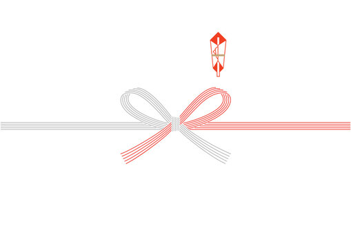 Red and white five-piece Mizuhiki knot cut (bow knot) Noshi paper (paper used to wrap gifts in Japan)_紅白五本水引の結び切り（蝶結び）熨斗紙
