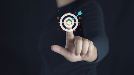 Digital Marketing. Businessman building goals with business networking icons target for business investment concept, Digital marketing, Business goal and technology concept.