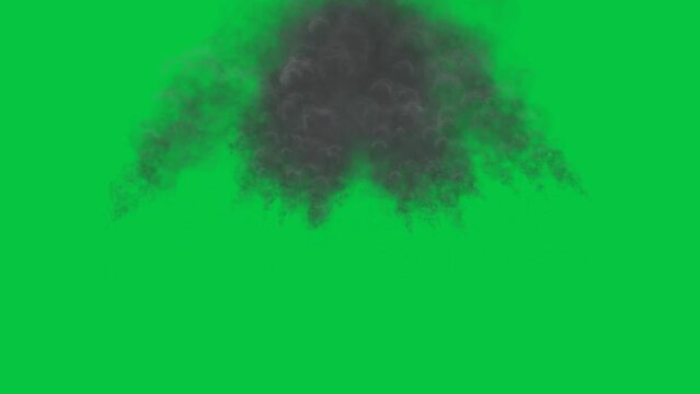 Big bomb blast, explosion with dark smoke effect animation isolated on green screen background